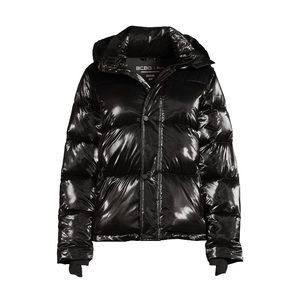 New 🔥🔥 Black Metallic Puffer Coat with Hood from BCBG Paris.sizes M, XL, 1x